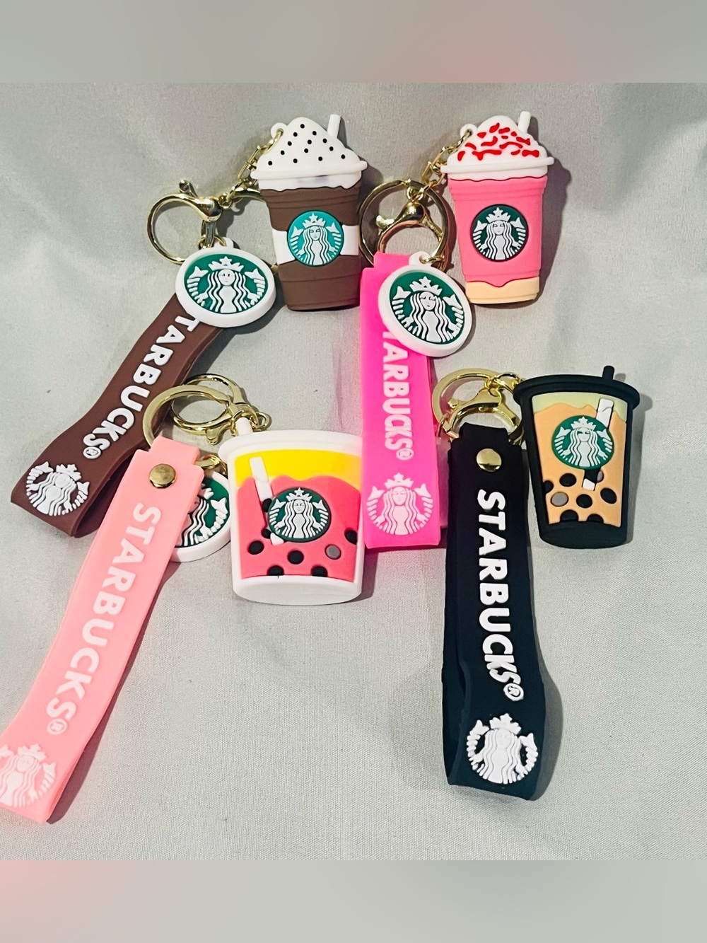 4 Pack Starbucks Silicone Drink Keychain Set- Pink, Brown, Black